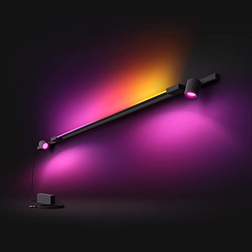 Philips Hue - Kit Perifo Iluminación en carril Luz Blanca y de Colores - Set base de pared (negro) de 200cm con 2 focos y tubo de luz Gradient - Anclajes incluidos