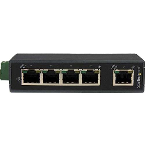 StarTech.com IES5102 - Switch industrial de 5 puertos RJ45 (Ethernet 10/100, no gestionado, montaje en carril DIN certificado IP30), negro