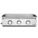 H.Koenig Plancha de asar a gas PLX930 3 quemadores U Acero inoxidable, Alimentación de gas propano o butano, Distribución uniforme del calor, Temperatura regulable hasta 350°C, Pies antideslizantes