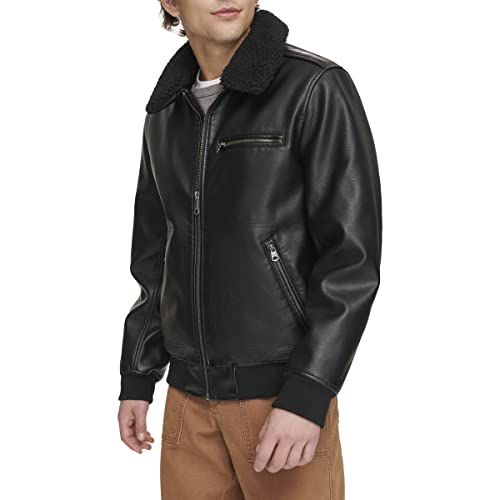 Levi's Men's Faux Leather Aviator Bomber Jacket with Sherpa Collar Chaqueta, Negro, M para Hombre