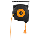 VEVOR Carrete de Cable de Extensión Retráctil 15 m 1600 W con Cable de Alimentación de 1 m Protección contra Sobrecalentamiento Carcasa de PP, Soporte Giratorio de 180° para Montaje en Techo, Pared