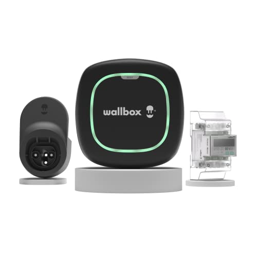 Wallbox Kit Pulsar MAX (Cargador de vehículo eléctrico, medidor de Potencia y Cable Dock) 22 kW, Cable 5 m, T2 Negro. Compatible con Alexa y Google Home.