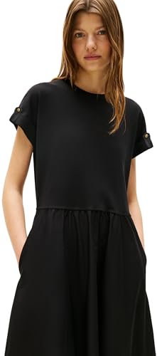 Tommy Hilfiger Vestido Mujer Modern Cody Midi Mix Fit & Flare, Negro (Black), XL