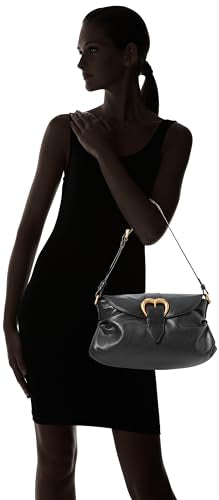 Pinko Jolene Shoulder Classic Ternera Crystal, Bolsa para Mujer, Z99m_Negro Limusina-Chocolate Gold