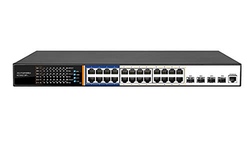LINK LKSWPOE24L3 - Conmutador de red con 24 puertos Poe de 400 W + 4 puertos SFP Gigabit y 1 puerto de consola de capa 3