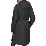 DKNY Button Down Long Quilted Coat Colcha, Black, XS De Las Mujeres