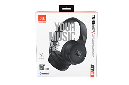 JBL Tune 660 NC Auriculares supraaurales inalámbricos con bluetooth y cancelación de ruido, sonido Pure Bass, hasta 44h de música de música continua, color negro