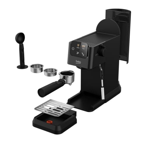 Beko CEP5302B - Cafetera espresso manual, espumador de leche integrado, 1,1 L, 15 bar, negro, 14,5 x 42,5 x 35,5 h