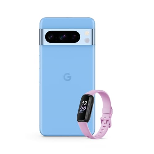 Google Pixel 8 Pro -Smartphone Android Libre con Lente teleobjetivo - Celeste, 128GB + Fitbit Inspire 3, la Pulsera de Salud y Actividad física con hasta 10 días de batería - Lavanda