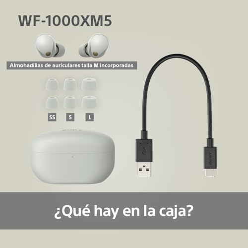 Sony Auriculares inalámbricos con Noise Cancelling WF-1000XM5, Bluetooth, Auriculares in-Ear, micrófono, hasta 24 Horas de batería, Carga rápida, IPX4, Alexa y Google Assitant, iOS y Android - Plata