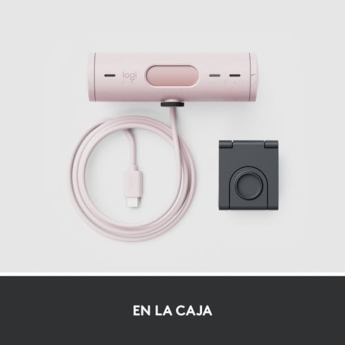 Logitech Brio 500 HD Webcam Ajuste Luz, Modo Visualización, Mics Duales con Reducción Ruido, Cubierta Privacidad Cámara Web, Admite MS Teams, Google Meet, Zoom, Cable USB-C, Webcam Streaming - Rosa
