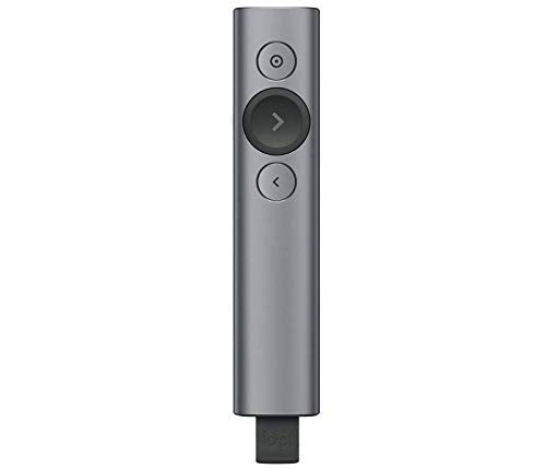 Logitech Spotlight Presentador Inalámbrico, 2.4 GHz y Bluetooth, Receptor USB, Puntero Láser Digital, Distancia de 30 Metros, Cronometro, PC, Mac, Android, iOS, Slate