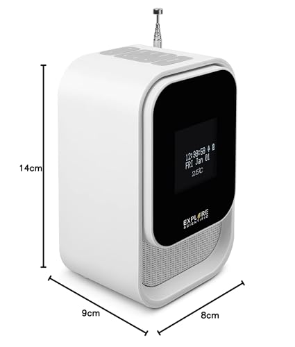 Explore Scientific BCR2001 - Radio Despertador con función Dab+, Bluetooth, Toma USB, batería Recargable, Color Blanco