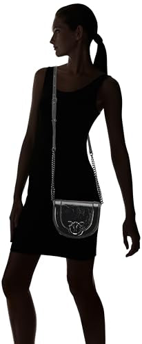 Pinko Love Round Click Mini Borla Crinckle Laminado, Bolsa Mujeres, Z99b_Black Limusine Block Color