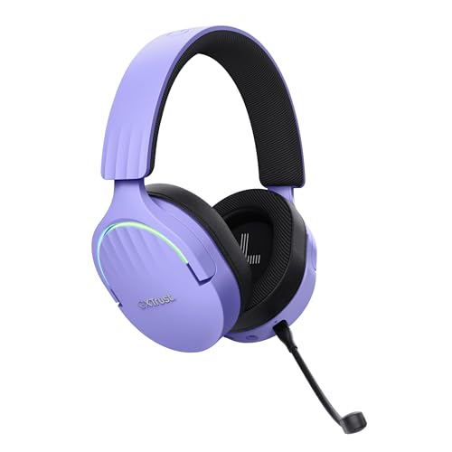 Trust Gaming GXT 491P Fayzo Cascos Gaming Inalámbricos Bluetooth + 2.4 GHz, 7.1 Sonido Envolvente, Batería de 22 Horas, Auriculares Inalámbricos RGB Over-Ear PC PS5 PS4 Switch - Morado