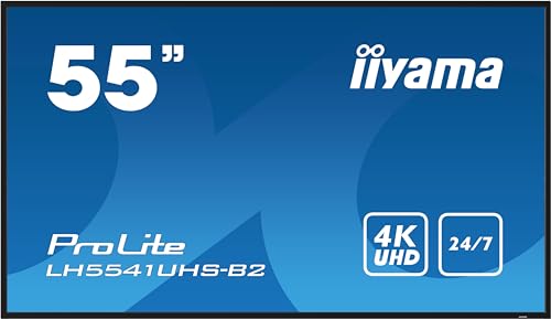 iiyama Prolite LH5541UHS-B2 - Pantalla Digital IPS LED 4K UHD VGA HDMI Audio in/out USB2.0 RS-232c RJ45 24/7 (139 cm), Color Negro
