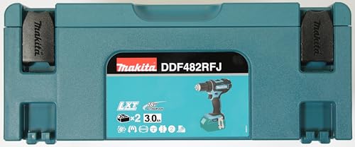 Makita DDF482RFJ drill Negro, Azul 1900 RPM 1,5 kg - Taladro eléctrico (1900 RPM, 1,3 cm, 3,8 cm, 36 Nm, 62 Nm, 600 RPM)