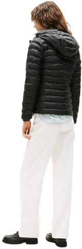 Tommy Hilfiger Cazadora de plumas Mujer Padded Global Stripe Jacket con capucha, Negro (Black), XXL