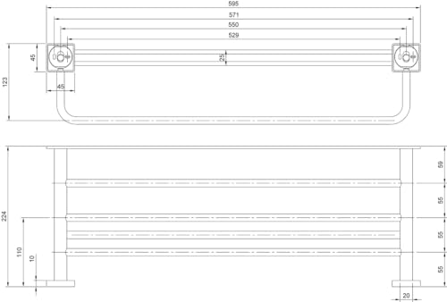 Villeroy & Boch Bandeja para toallas Elements Striking, toallero con estante para montaje en pared, estante de toallas con barra, longitud 595 mm, rectangular, Negro mate
