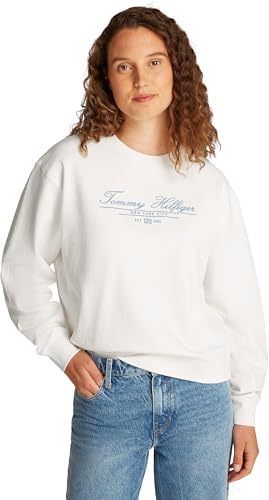 Tommy Hilfiger Sudadera Mujer Script de algodón, Blanco (Ecru), S