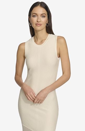 DKNY Vestido Maxi de Punto Acanalado sin Mangas Informal Nocturno, Eggnog, M para Mujer
