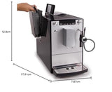 Melitta Solo&Perfect Milk E957-203, Cafetera Superautomática con Molinillo, Auto Capuchinador, 15 Bares, Café en Grano, Limpieza Automática, Personalizable, Plata