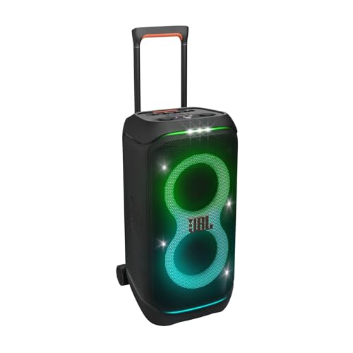 JBL PartyBox Stage 320, Altavoz portátil para fiestas, con asa telescópica y ruedas, Bluetooth, espectáculo de luces, resistente a salpicaduras IPX4, hasta 18h de reproducción, negro