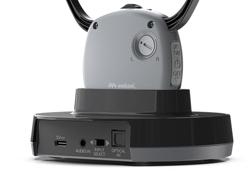 Meliconi Auriculares de TV Easy Audio inalámbricos Digital, Modelo esteto con Entrada óptica, micrófono Ambiente, Volumen Ajustable, Base de Carga, Alcance de 20 m, Audio equilibrado para TV