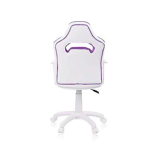 duehome | DRW, Silla Gamer, Silla de Oficina Gaming Estudio o Escritorio, Acabado en Símil Piel Blanco y Lila, Medidas: 46,5 cm (Ancho) x 46 cm (Largo) x 98-109,5 cm (Alto)