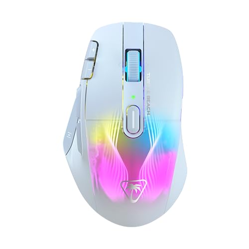 Turtle Beach Kone XP Air - mouse de juego RGB ergonómico inalámbrico personalizable, sensor óptico de 19,000 ppp, batería de 100 horas de duración y base de carga - Blanco