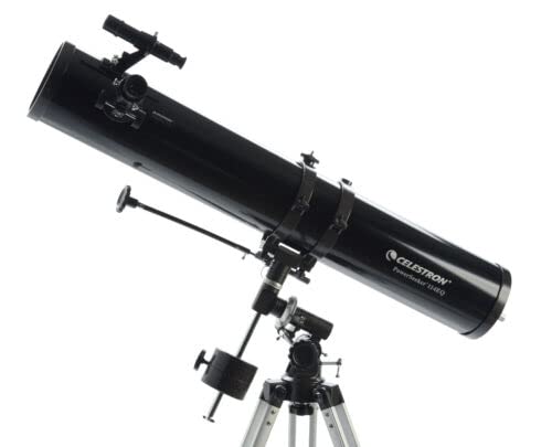 Celestron 21045 PowerSeeker 114EQ Telescopio Reflector Que Incluye Dos oculares, Lente Barlow, trípode Ajustable en Altura y Bandeja de Accesorios de Lujo, Negro