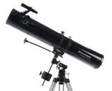 Celestron 21045 PowerSeeker 114EQ Telescopio Reflector Que Incluye Dos oculares, Lente Barlow, trípode Ajustable en Altura y Bandeja de Accesorios de Lujo, Negro