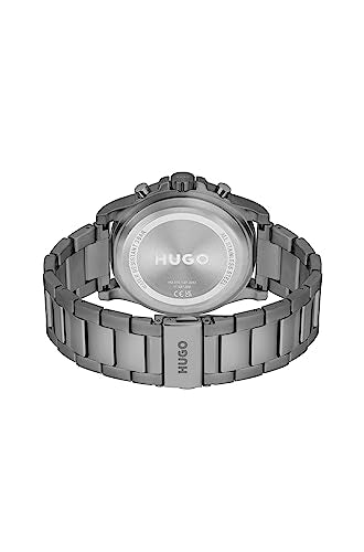HUGO Reloj Analógico de Cuarzo Multifunción para Hombre Colección #Impress - FOR Him con Correa de Acero Inoxidable Gris - 1530298