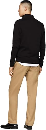 Tommy Hilfiger Jersey con Cremallera Hombre Essential Cotton Mock con Media Cremallera, Negro (Black), L