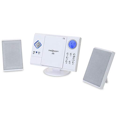 OneConcept V-12 Cadena musica plana estéreo, reproductor CD MP3 , reloj despertador ( puerto USB SD AUX, Radio FM/AM) Blanco