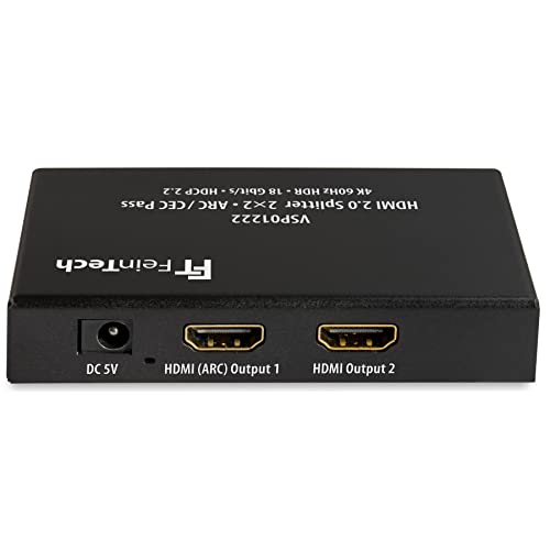 FeinTech VSP01222 - Divisor HDMI 2.0 (2 entradas, 2 salidas, escala ARC, pasaporte para receptor AV 4K, 60 Hz, HDR