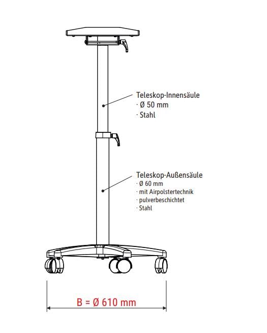MAUL MAULpro, Mesa para proyectores, Tablero de pie Estable, 35 x 50 cm, Capacidad de Carga de 30 k, Mesa OHP, Altura Regulable, inclinable, Fabricado en Alemania, Color Gris