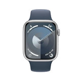 Apple Watch Series 9 [GPS + Cellular] Smartwatch con Caja de Aluminio en Plata de 45 mm y Correa Deportiva Azul tempestad - Talla M/L. Monitor de entreno, App Oxígeno en Sangre, Resistencia al Agua