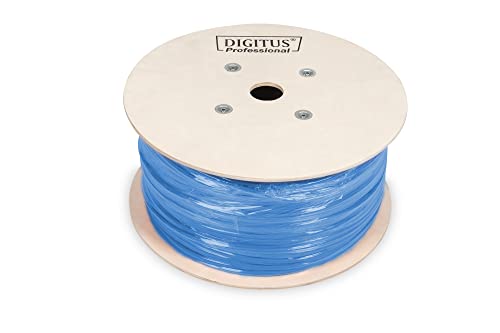 DIGITUS 305 m de Cable de red Cat 6A, U-UTP Simplex, BauPVO Eca, LSZH Libre de Halógenos, 500 MHz de cobre AWG 23/1, Compatible con PoE+, Cable LAN Cable de instalación Cable Ethernet, Azul