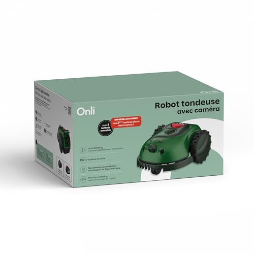 ONLI – Robot cortacésped cámara ON1008V – Altura de Corte 2 a 6 cm, Ancho de Corte 16 cm, función sin Recogida de Hierba, Pendiente 30%