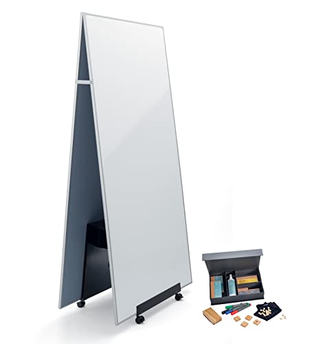 SIGEL MUB01 Meet up Set para método ágil, 1 x tablero de anuncios móvil (90 x 180 cm), 1 x pizarra blanca móvil (90 x 180 cm), 1 x soporte + kit de accesorios gratis