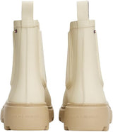 Tommy Hilfiger Botas de lluvia Mujer Rubber Rainboot con tacón de plataforma, Marfil (Newsprint), 37