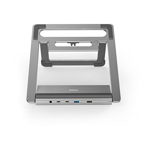 Hama | Docking Station USB-C 12 en 1 (12 Puertos, Max. Resolución: 4k, USB-A, USB-C, Ethernet, Audio 3.5mm) Gris
