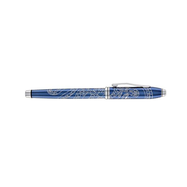 Cross Townsend - Bolígrafo roller con texto en alemán Año de la Serpiente (grosor de trazo M, tinta negra, indeleble, caja de regalo premium), color azul translúcido con grabado cromado