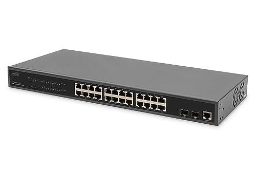 DIGITUS Conmutador de Red PoE Gigabit Gestionado de 27 Puertos - 24 Puertos RJ45 - 2 Puertos SFP - 1 Puerto de Consola - 450W PoE Presupuesto - Características L2 - 19 Pulgadas