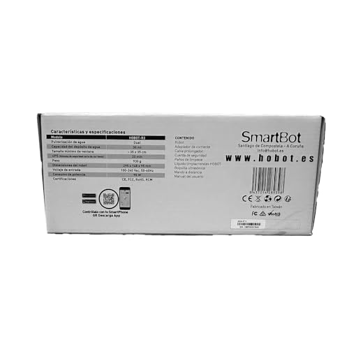 SMARTBOT Robot Limpiacristales - Bajo Consumo de Corriente (80W) - Limpiacristales eléctrico 3 años garantía 12 Trapos de Microfibra - Sistema de Navegación y Anticaída HOBOT-R3 Robot Limpiacristales