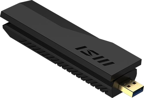 MSI BE6500 Adaptador USB WiFi 7 - Velocidades de hasta 2880 Mbps (6 GHz) + 2880 Mbps (5 GHz) + 688 Mbps (2,4 GHz), Funcionamiento multienlace (MLO), Seguridad Avanzada