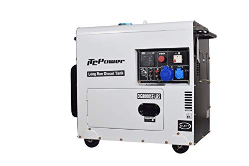 ITCPower - Generador eléctrico diésel monofásico e insonorizado con potencia máxima de 6000W, dispone de ATS - Especial apoyo solar, depósito de 28L. DG8000SE-LRS