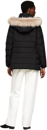 Tommy Hilfiger Cazadora Acolchada Mujer Heritage Down Tyra Jacket With Fur Larga, Negro (Black), XS