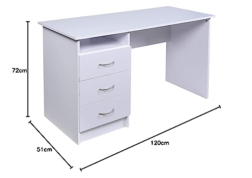 BAKAJI Escritorio con cajonera de 3 cajones + Estante Abierto, Mesa de Trabajo para Ordenador de Madera MDF para decoración de casa, Oficina, Dormitorio, diseño Moderno, tamaño 120 x 51 x 72 cm